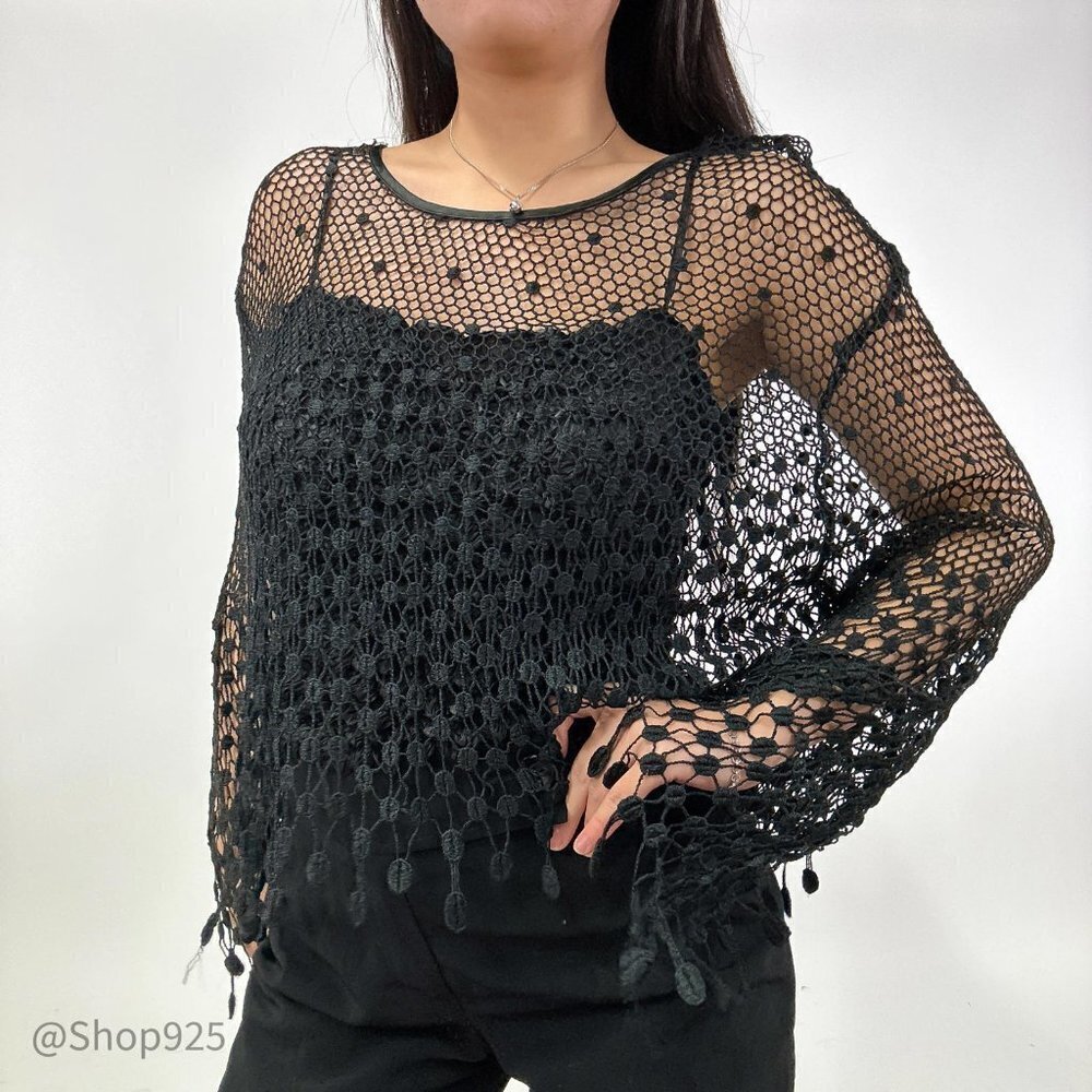 Flowy Black Crochet Cover up  Top Size Medium or Large